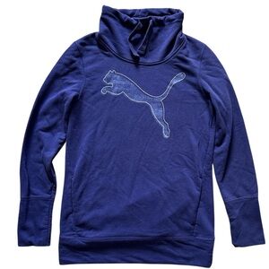 Puma Long Sleeve Funnel Cowl Neck French Terry Knit Sweatshirt Pockets Size S